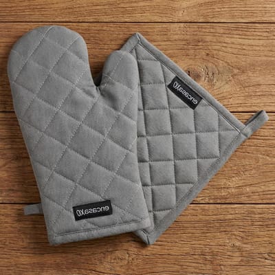 Ovenwanten en pannenlappen - Keuken set - Veilig koken - Hittebestendig katoen - 2 stuks - Grijs