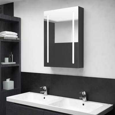 vidaXL - Badkamerkast - met - spiegel - en - LED - 50x13x70 - cm - glanzend - zwart
