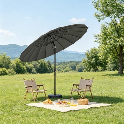 OKWISH Tuinparasol Met Verstelbare Kanteling – Ø257 Cm – Polyester – Donkergrijs – Voor Terras En Zwembad