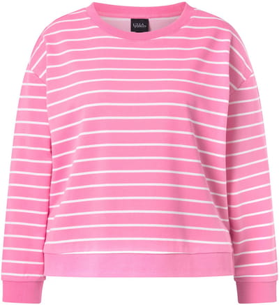 Ulla Popken - Dames - Sweatshirt strepen ronde hals lange mouwen - Flamingo - Maat 50+