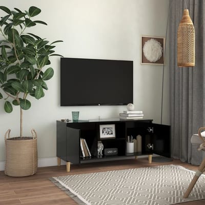 vidaXL - Tv-meubel - met - massief - houten - poten - 103,5x35x50 - cm - zwart