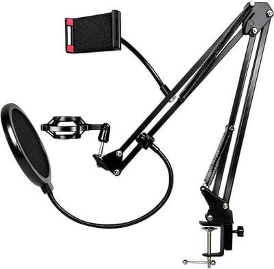 Microfoonarm - Studiomeubel - Opnemen Podcast - Stevige Metalen Constructie - Schroefdraadmontage - Zwart