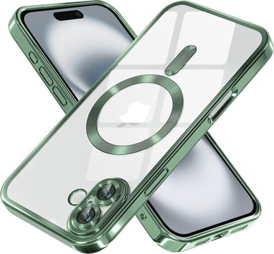 Hoesje geschikt voor Apple iPhone 16 - Techsuit Luxury Crystal Back Cover - Geschikt voor MagSafe - Transparant/Donkergroen
