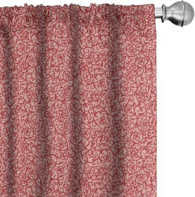 ABAKUHAUS – Damastgordijnen – Vintage Bloemenkrullen – 2-delige set 75x245 cm – Microvezel – halfdonkerend – roze en vermiljoen