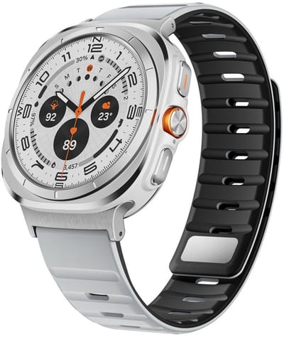 Luxe siliconen bandje - geschikt voor Samsung Galaxy Watch Ultra / Ultra 2025 47mm - premium magnetisch bandje met druksluiting - zilver lichtgrijs oranje