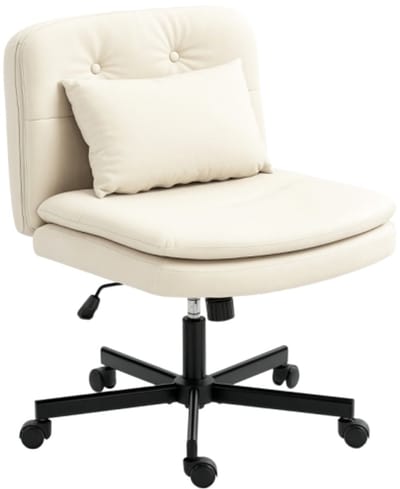 Arml oze bureaustoel met kunstleren bekleding 63 x 67 x 83-93 cm bureaustoel met wielen extra kussen in hoogte verstelbaar verrijdbaar beige Armloos ontwerp, eenvoudig onder het bureau te schuiven