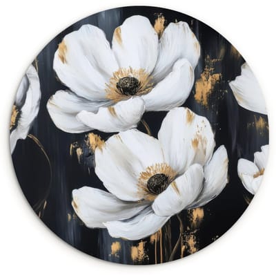 WallCircle® Wandcirkel 120x120 cm - Muurcirkel Bloemen - Wit - Abstract - Muurdecoratie woonkamer - Wanddecoratie slaapkamer - Kamer decoratie accessoires - Ronde schilderijen XXL