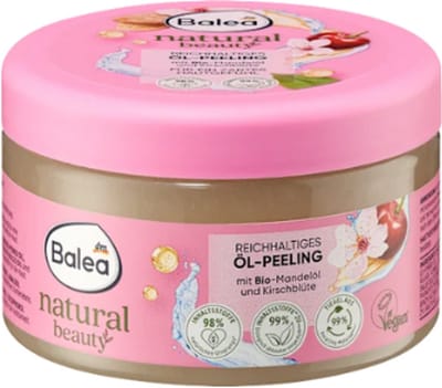Balea Natural Beauty Oliescrub | 1x 300 gr | Vegan Oil Peeling met Bio-Amandelolie en Kersembloesem - Verzorgende Bodyscrub