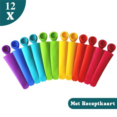Clean Cuisine IJsvormpjes - IJsvormpjes voor ijslollys - IJsjes maken - Vaatwasser Bestendig - BPA vrij - 12 stuks XL - Met Receptkaart