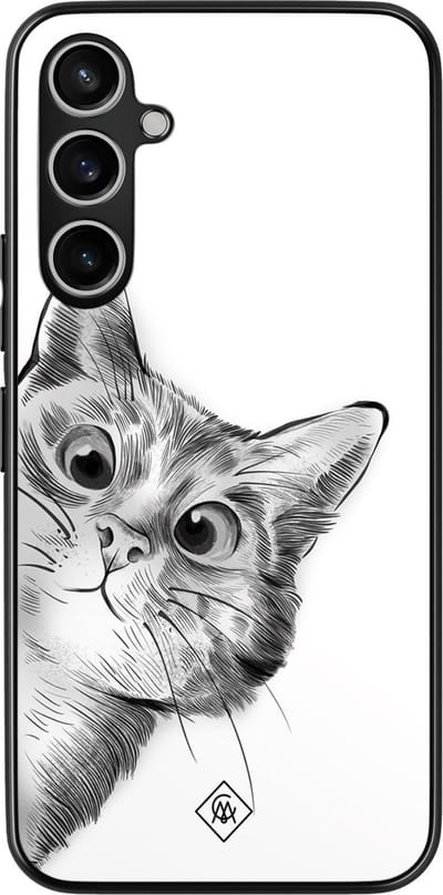 Casimoda® hoesje - Geschikt voor Samsung Galaxy S23 FE - Peekaboo Kat - Zwart TPU Backcover - Kat - Grijs