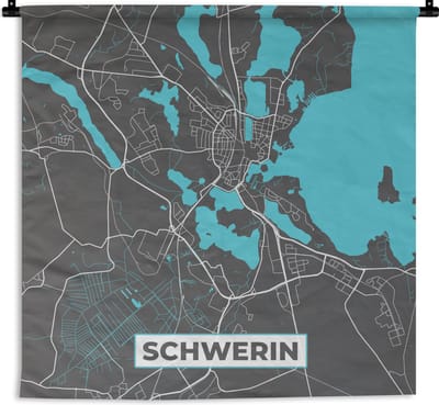 Wandkleed - Wanddoek - Stadskaart – Schwerin – Duitsland – Plattegrond – Kaart - 180x180 cm - Wandtapijt