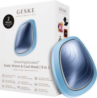 GESKE | SmartAppGuided™ Sonic Warm & Cool Mask | 9 in 1 | Beauty LED-gezichtsmasker | Volledig LED-spectrum en roodlichttherapie | Warmte | Koeling | Verhoogde inname van gezichtsverzorging