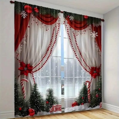 2-delige Set Feestelijke Kerstgordijnen - Sneeuwvlok & Elf Design, Lichtblokkerende Polyester Gordijnen voor Woonkamer, Slaapkamer, Keuken, 50W160H(CM)x2Panel&Grommet Top