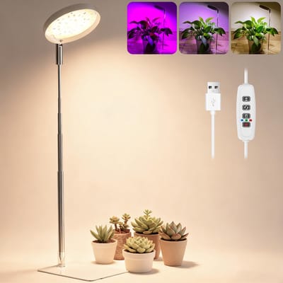Rosnek LED Groeilamp met Basis en Full Spectrum - 48 Leds Dimbare Kweeklamp met Auto Aan/Uit Timer - Hoogte Verstelbaar - Groei en Bloei - voor Binnenplanten - Wit