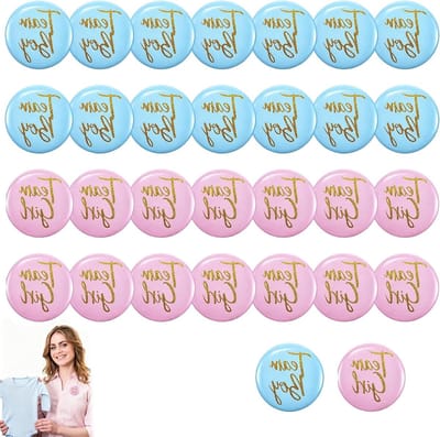 30 Stuks Gender Reveal Party Buttons, Team Boy & Team Girl Pin Badges voor Babyshower Decoratie, Rond Pinback Knopjes in Blauw en Roze