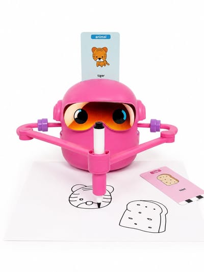 ZoeZo Tekenrobot voor Kinderen - Stap Voor Stap Leren Tekenen - Educatief Speelgoed - Sensorisch - Montessori - Tekenspullen - Jongens & Meisjes - Met 100 Tekenkaarten, Stembegeleiding en Stiften - 3 t/m 9 Jaar - Roze