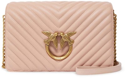 PINKO Leren Schoudertas Love Click Classic Sheep Nappa Chevron Cipria - Antique Gold Zalmroze
