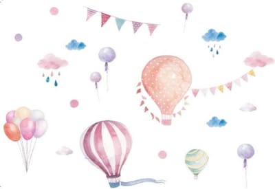 MUURSTICKER  - LUCHTBALLON - BALLON - BALLONNEN - VLAGGEN - WANDDECORATIE - KINDERKAMER - BABYKAMER - JONGEN - MEISJE - nr 6443