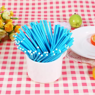 Set van 100 stuks Kleurrijke Lollystokjes Cake Pop Stokjes voor Snoep Zoet Chocolade 10cm DIY Maken blue