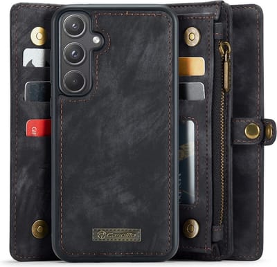 CaseMe Hoesje - Geschikt voor Samsung Galaxy A55 Hoesje - CaseMe 008 2-in-1 Book Case & Back Cover met Portemonnee - Zwart