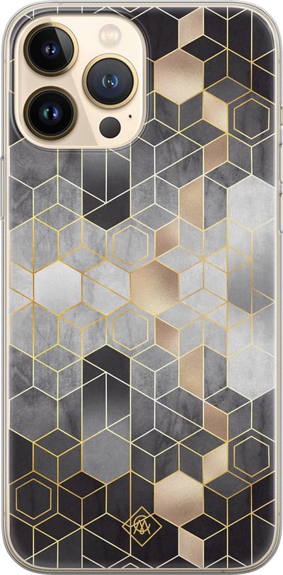 Casimoda® hoesje - Geschikt voor iPhone 13 Pro Max - Grey Cubes - Siliconen/TPU telefoonhoesje - Backcover - Geometrisch patroon - Grijs