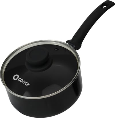 COOCK Steelpan met deksel Inductie - 2500ml - Speciale Anti-Aanbak Coating - Sauspan met Ergonomische Koudgrepen - Gerecycled Aluminium - Zwart - Inclusief E-book