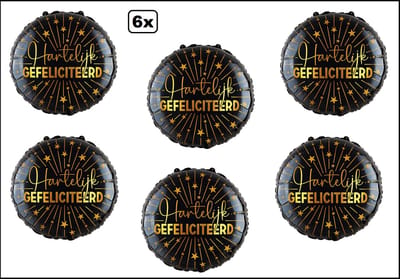 6x Luxe Folieballon Hartelijk gefeliciteerd(45 cm) - NIET geleverd met helium -Thema feest land festival party fun folie ballon
