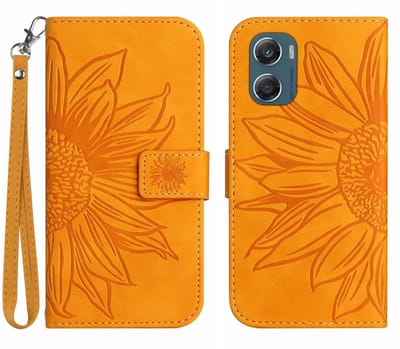 Coverup Hoesje - Geschikt voor Motorola Moto G06 / G06 Power Hoesje - Coverup Zonnebloem Book Case met Koord - Oranje