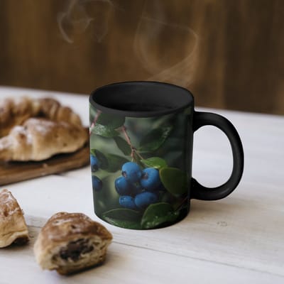 Magische Mok - Foto op Warmte Mokken - Koffiemok - Blauwe bessen - Dauwdruppels - Natuurlijk licht - Magic Mok - Beker - 350 ML - Theemok