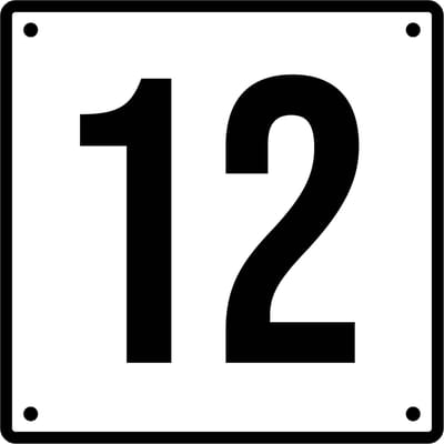 Huisnummerbord 12 - Incl. Schroeven en Pluggen – Acrylaat - 10 x 10 cm - Wit met Zwart