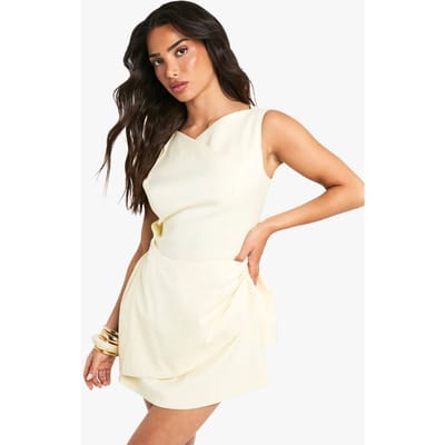 boohoo Dames Petite Op Maat Gemaakte Cowl Detail Wikkel Minijurk | Ivory | Maat: 8