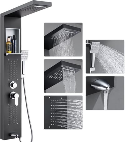 Auralum Max Douchepaneel met Inbouwnis - 5 functie Douchekolom - RVS Regendouche - met Regenkop, Handdouche, Massagejets & Baduitloop – Douche Combinatie Set - Waterbesparend - Zwart
