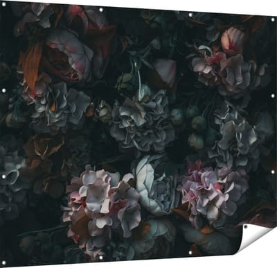 Gards Tuinposter Bloemen in het Donker - Duisternis - 150x120 cm - Tuindoek - Tuindecoratie - Wanddecoratie buiten - Tuinschilderij