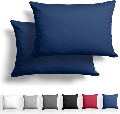 Famanu – Satijnen kussensloop - set van 2 - 100% katoen - 50 x 75 cm - marineblauw - met - ritssluiting - hypoallergeen - zonder chemicaliën