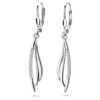 Zilveren gerhodineerde oorhangers zirkonia brisur haak 41 mm - 1341576