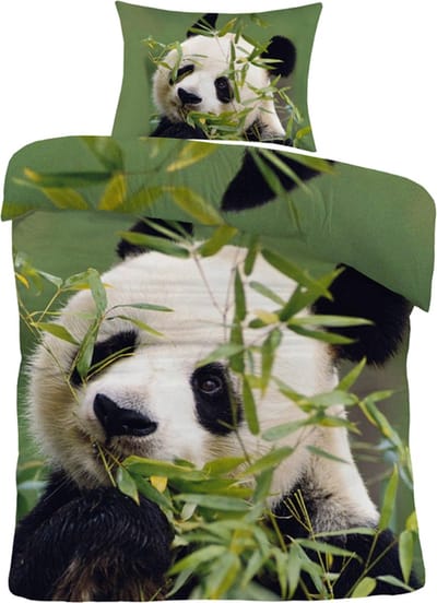 iSleep Dekbedovertrek Panda - Eenpersoons - 140x200/220 cm - Groen