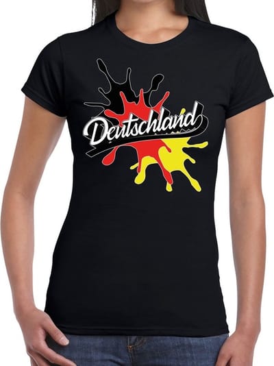 Bellatio Decorations landen t-shirt - Deutschland - Duitsland - spetter print - zwart - voor dames - supporters kleding XS