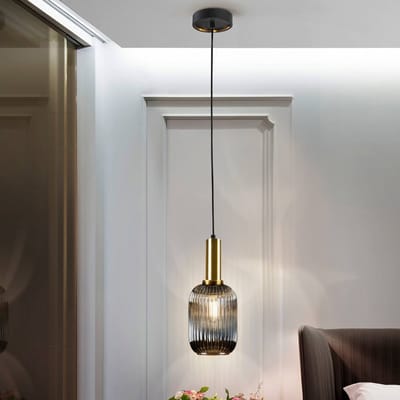 Schuller Valencia Hanglamp Norma, Ø 14 cm, zwart/messing, glas, E27