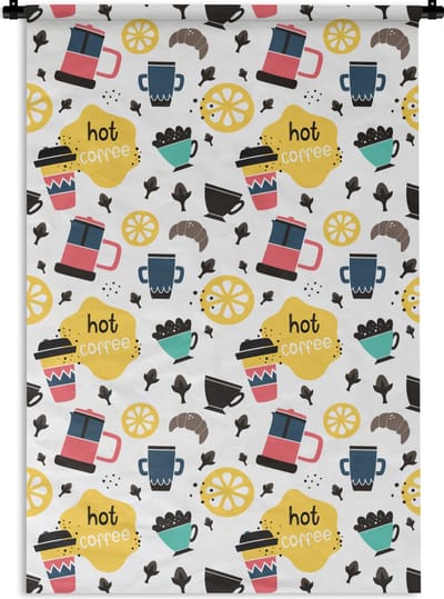 Wandkleed - Wanddoek - Patronen - Koffie - Ontbijt - Croissant - 120x180 cm - Wandtapijt