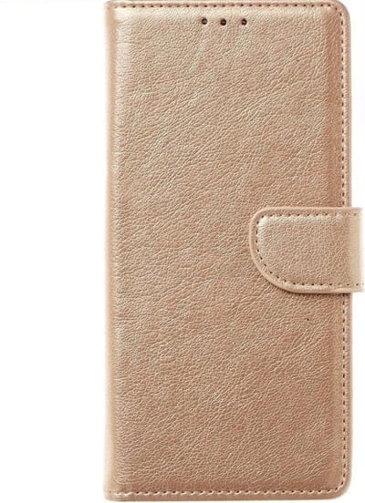 Hoesje geschikt voor Samsung Galaxy M12 hoesje bookcase Goud van LuxeBass gsm hoesje - telefoonhoes - telefoonhoesjes
