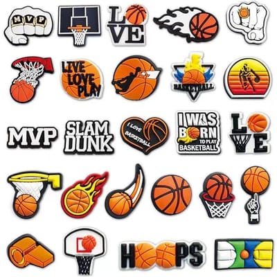 25 stuks/set Basketbal Serie Sport Sandalen Accessoire Cartoon DIY Decoratieve Gesp Accessoire Schoenen Bloem Pantoffel Kleur Gesp black