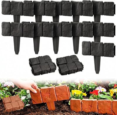 Tuinrand Imitatiesteen - Plastic Keerwand - Bloembedden Afbakenen - Vergrendelingssysteem - 40 Stuks - Zwart