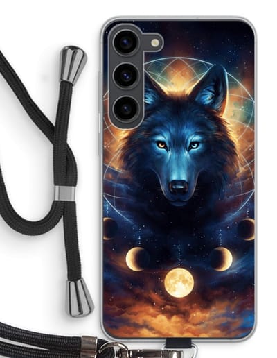 Case Company® - Hoesje met koord geschikt voor Samsung Galaxy S23 Plus hoesje met Koord - Wolf Dreamcatcher - Telefoonhoesje met Zwart Koord - Bescherming aan alle Kanten en Over de Schermrand
