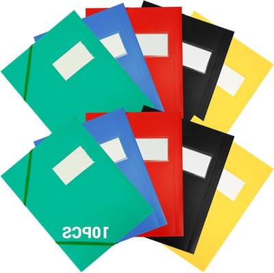 Set van 10 A4 verzamelmappen, duurzame kunststof hoekspanmappen met elastiek, ideaal voor school, studie en kantoor (5 kleuren, elk 2 stuks)