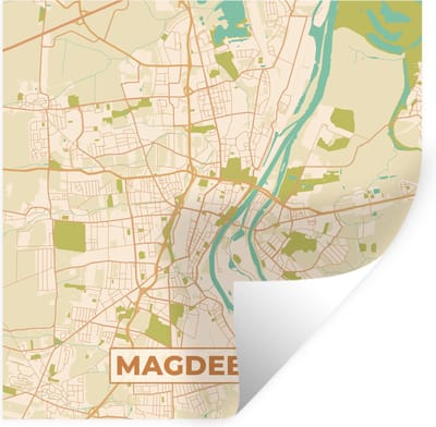 Muurstickers - Sticker Folie - Macdeburg - Stadskaart - Vintage - Kaart - Plattegrond - 100x100 cm - Plakfolie - Muurstickers Kinderkamer - Zelfklevend Behang XXL - Zelfklevend behangpapier - Stickerfolie