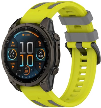 Strap-it Sport bandje met structuur geschikt voor Garmin Fenix 9 (Pro) 47mm - Fenix 8 (Pro-E-47mm) - Fenix 7 (Solar-Pro) - 6 (Solar-Pro) - Fenix 5 (Plus) / Forerunner 970 - 965 - 955 - 945 - 935 - 745 / Quatix 8 - 7 - 6 - 5 - Lime/Donkergrijs