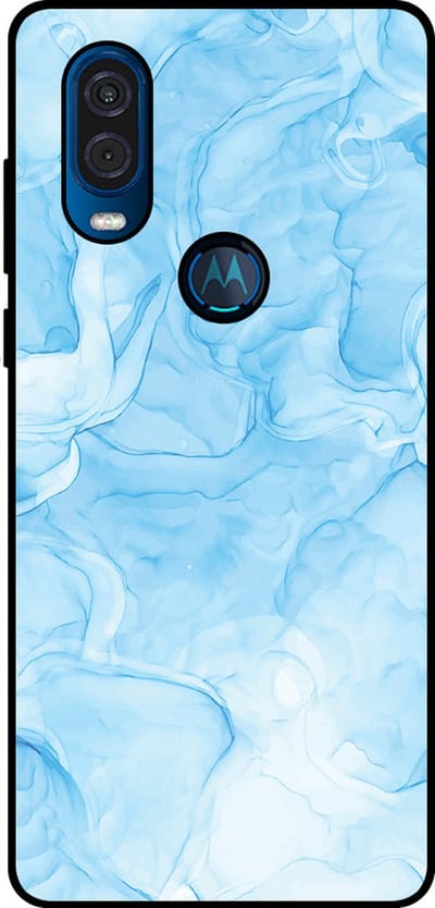 Smartphonica Telefoonhoesje Geschikt voor Motorola One Vision met marmer opdruk - TPU backcover case marble design - Lichtblauw geschikt voor Motorola One Vision