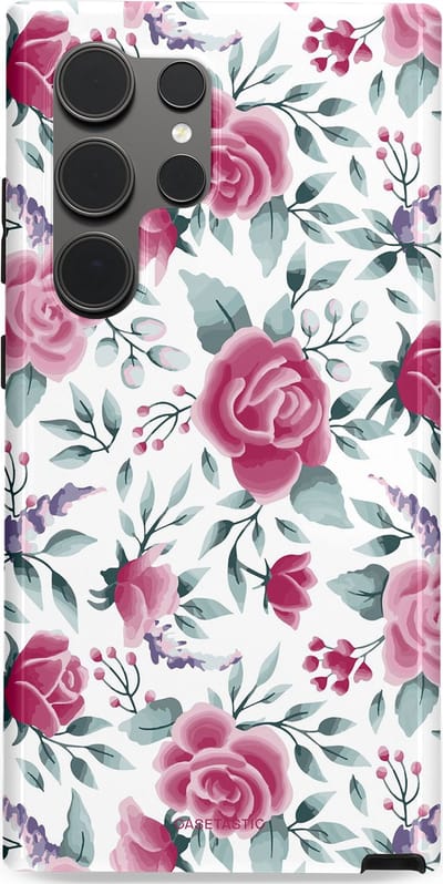 Casetastic Hoesje Geschikt voor Samsung S24 Ultra - Stijlvolle Beschermende Duo-layer Case - Paarse Bloem Pracht