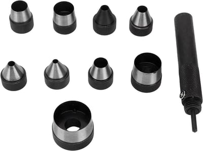 Holle Ponsset - Leerbewerkingsgereedschap - Precisie Ponsen - Arbeidsbesparend Mechanisme - 9 Stuks - Zilver