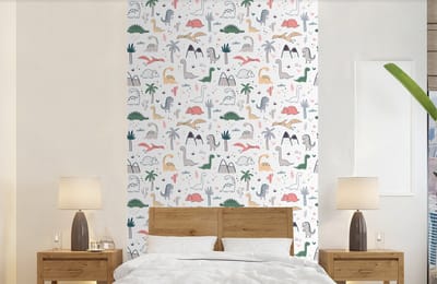 Behang - Fotobehang Patronen - Dino - Boom - Jongetje - Jongens - Kinderen - Kids - Breedte 150 cm x hoogte 240 cm
